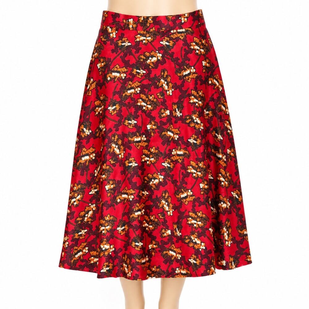Ann Taylor Floral A-Line Midi Skirt Red Orange Women’s Size 8